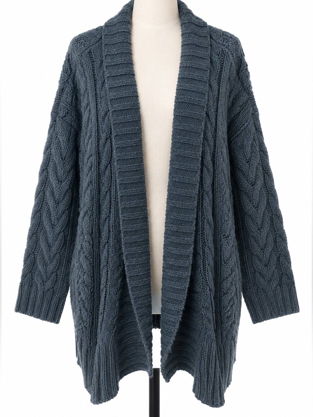 POL Open-Front Cable Knit Cardigan in Dark Teal